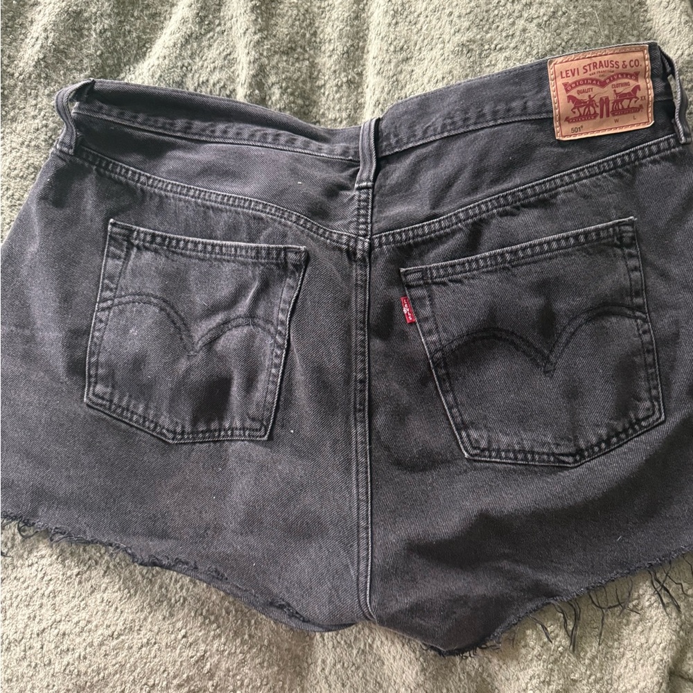 Levi's Black Denim Cutoff Shorts with Frayed Hem